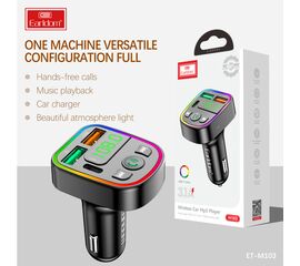  ФМ модулятор (2USB выхода + USB-C, Bluetooth) Earldom ET-M103,3.1A, с подсветкой 
