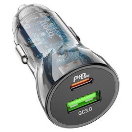  АЗУ Hoco Z47A Transparent Discovery Edition dual port PD30W+QC3.0 car charger 