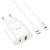  Сетевое зарядное устройство HOCO C95A Lineal 1xUSB + 1xUSB-C с Кабелем Type-C - Lightning, 3A, 20W, белый 