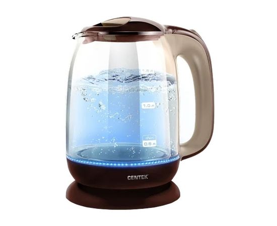  Чайник Centek CT-0034 Coffee <Vancouver> стекло, 1.8л, 2200Вт, внутренняя LED подсветка, кнопка 