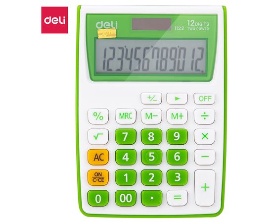  Калькулятор настольный Deli E1122/GRN зеленый 