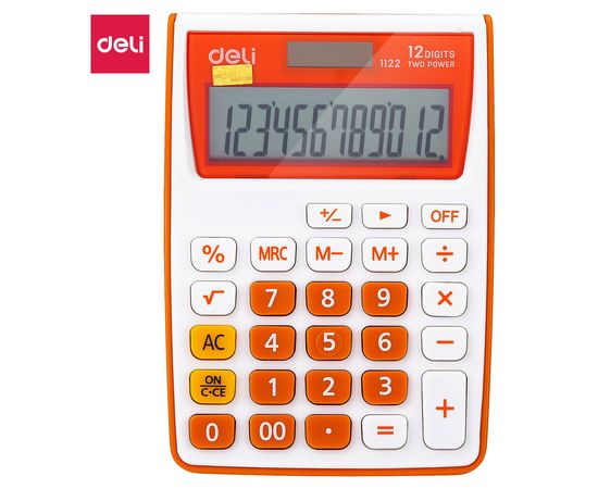  Калькулятор настольный Deli E1122/OR оранжевый 