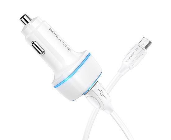  АЗУ BOROFONE BZ14 Max ambient light 2USB, 5V, 2,4A + Micro cable (белый) 