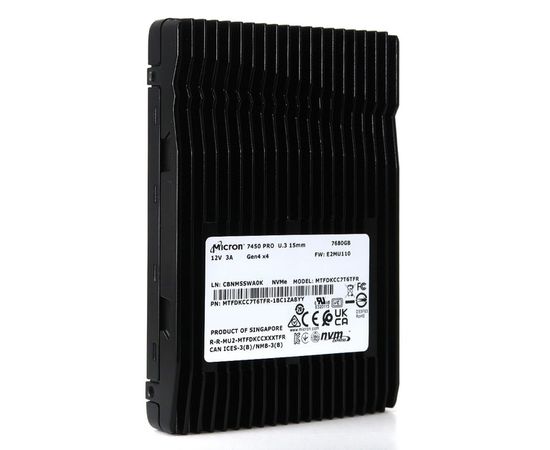  SSD Crucial Micron 7450 PRO MTFDKCC7T6TFR-1BC1ZABYY, 7680GB, U.3(2.5" 15mm), NVMe, PCIe 4.0 x4, 3D TLC 