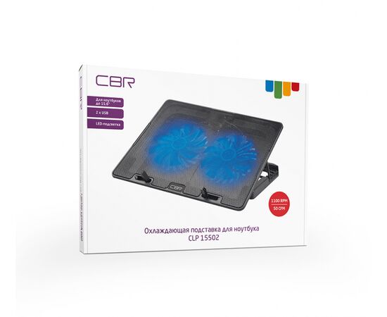  Подставка для ноутбука CBR CLP 15502, 15,6", 355x255x30 мм, с охлаждением, 2xUSB, вентиляторы 2х125 мм, 50 CFM, LED-подсветка, металл/пластик 