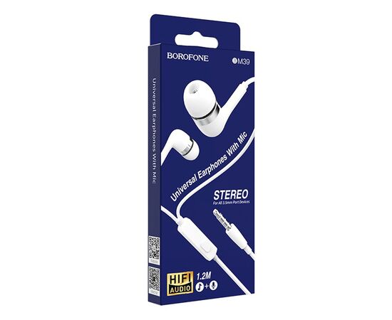  Проводные наушники с микрофоном внутриканальные Borofone BM39 Refined chant, 3.5 Jack (white) 