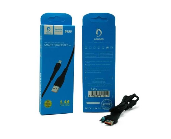  USB-кабель Denmen D15V, micro USB, силикон, 1.0 м, круглый, черный, фирменная упаковка 