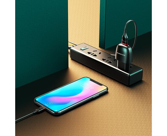  Блок питания сетевой 1 USB Borofone, BA49A, Vast, 2400mA, пластик, цвет: чёрный (1/44/176) 