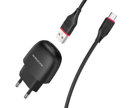  Блок питания сетевой 1 USB Borofone, BA49A, Vast, 2400mA, пластик, цвет: чёрный (1/44/176) 