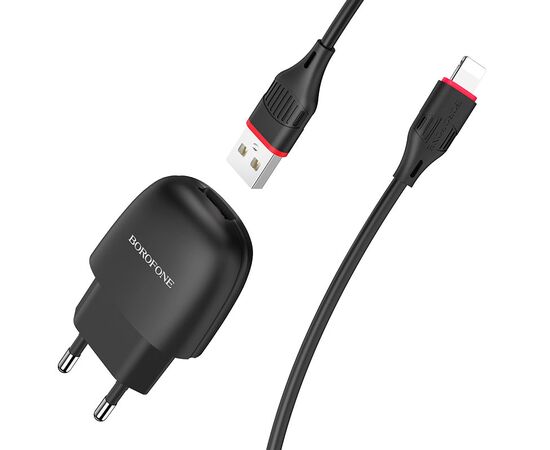  Блок питания сетевой 1 USB Borofone, BA49A, Vast, 2400mA, пластик, цвет: чёрный (1/44/176) 
