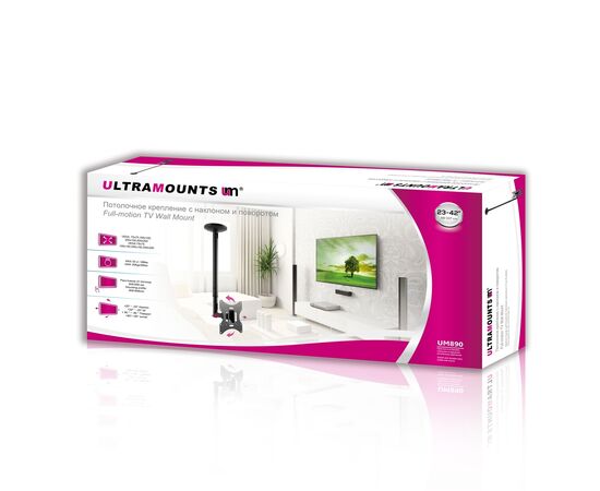  Кронштейн Ultramounts UM890 черный 23"-42" макс.30кг потолочный поворот и наклон 