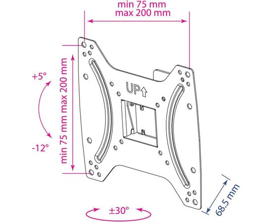  15"-42" Кронштейн Kromax OPTIMA-202 Наклонный, черный, макс.25кг 