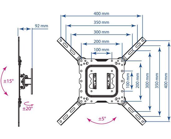  Кронштейн для телевизора Kromax DIX-16 черный 22"-55" до30кг поворот и наклон 