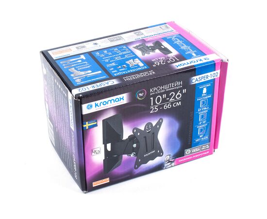  10"-26" Кронштейн Kromax CASPER-102 Наклонно-поворотный, черный, макс вес 25кг 