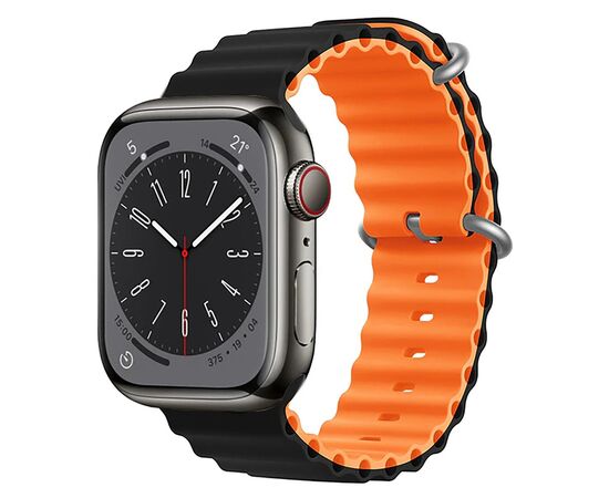  Силиконовый браслет  Ocean Band для Apple Watch 42/44/45/49/  для Smart X8 Ultra, Smart GS8 Ultra / черный-оранжевый 