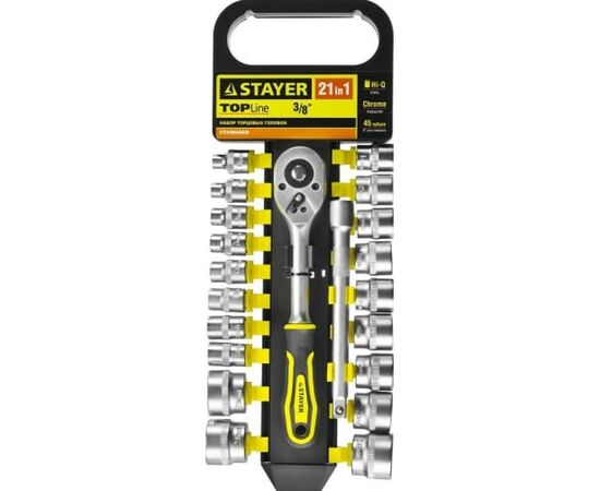  Набор торцовых головок Stayer Standard 27752-H21 3/8" на пластиковом рельсе/трещотка/удлинитель/6-24мм/21 предмет 