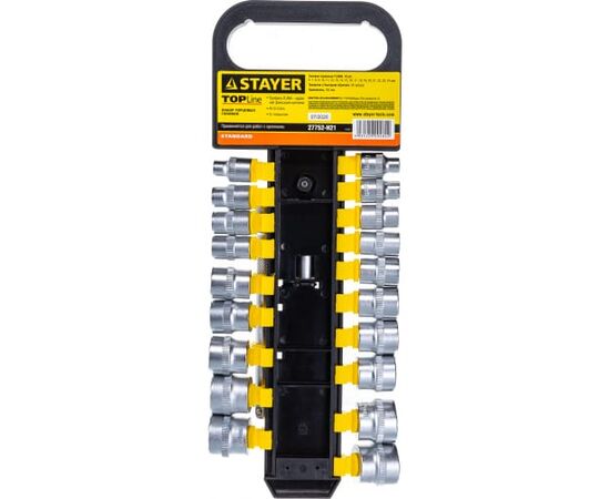  Набор торцовых головок Stayer Standard 27752-H21 3/8" на пластиковом рельсе/трещотка/удлинитель/6-24мм/21 предмет 