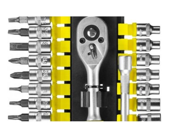  Набор торцовых головок биты-головки Stayer Standard 27754-H28 1/4" на пластик рельсе/трещотка/удлинитель/4-13мм/28 предметов 