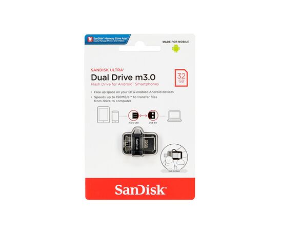  Flash Drive 32Gb USB3.0 Sandisk Ultra Dual drive SDDD3-032G-G46 черный 