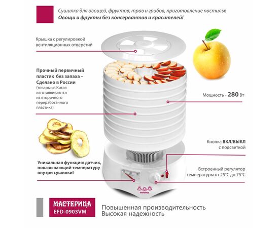  Сушилка для овощей и фруктов Мастерица EFD-0903VM 9 поддонов 