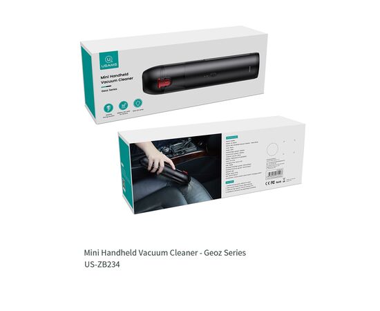  Автомобильный пылесос USAMS Mini Handheld Vacuum Cleaner - Geoz Series, 1.5A, 7800mAh, черный 