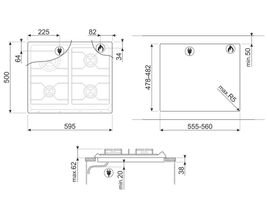  Варочная панель SMEG SR964XGH Victoria газ, варочная 60см, нерж 