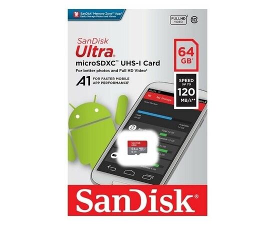  Карта памяти SanDisk (SDSQUAB-064G-GN6MN) 64GB microSDXC Class 10 Ultra UHS-I A1 140MB/s 