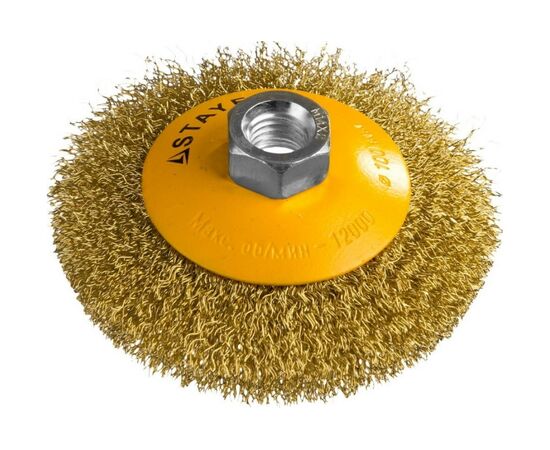  Щетка коническая STAYER Professional 35133-100 с посадочным М14, витая латунированная стальная проволока 0.3мм, d-100мм 