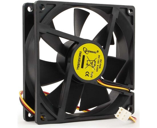  Вентилятор 90 мм Gembird FANCASE2/BALL, 90x90x25, 3 pin, 2500 rpm, подшипник (ball bearing), длина провода 30 см 