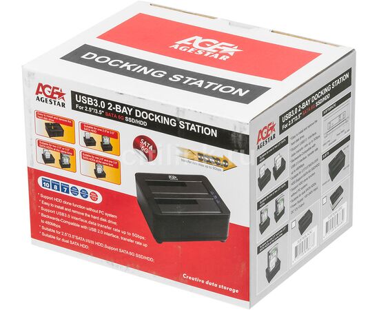  Док-станция для HDD AgeStar 3UBT8 Sata III пластик/алюминий серебристый 2 