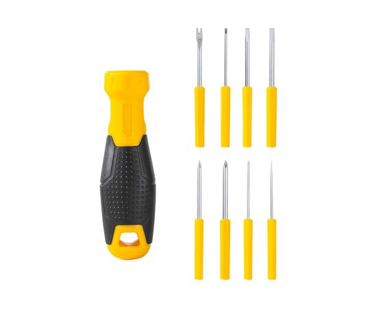  Отвертка многофункциональная Deli DL636009 8-в-1 1шт ручка, 3 биты PH0, PH1, PH2, 3 насадки с прорезями: 3 мм, 5 мм, 6 мм, 2 спец. биты 