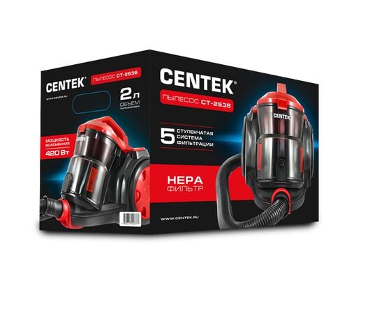  Пылесос Centek СТ-2536 (красн/черн) мультициклон 2400/420Вт. стакан 2 л. телескоп металл. трубка 