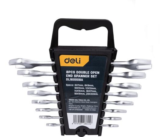  Набор ключей рожковых Deli DL160008 двусторонних 8 шт 6x7, 8x9, 10x11, 12x13, 14x15, 16x17, 18x19, 20x22 мм 