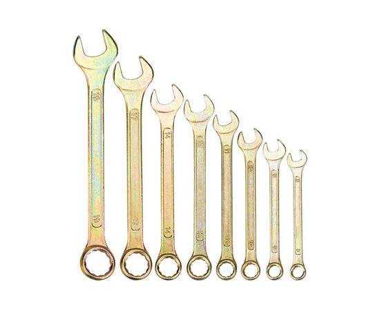  Набор ключей комбинированных REXANT 12-5842-2 (8-11, 13, 14, 17, 19мм), 8шт, желтый цинк 