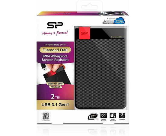  Внешний HDD  Siliсon Power  2 TB  D30 Diamond Slim, чёрный, 2.5", USB 3.1 