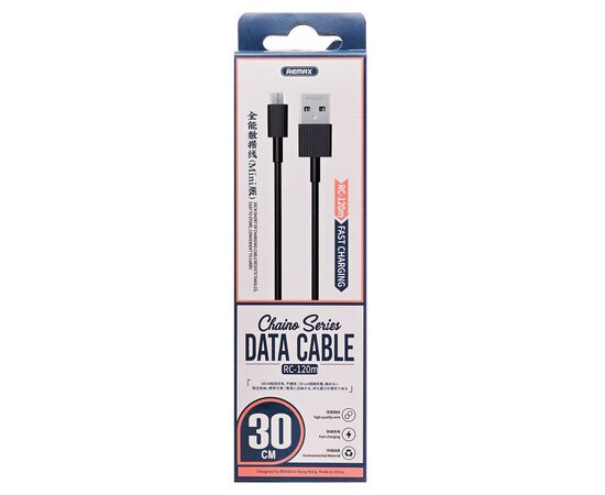  Кабель USB REMAX RC-120m Chaino Mini USB - MicroUSB, 3A, 30 см, черный 