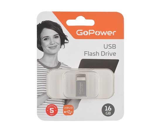  USB-флешка GoPower Mini (00-00027357) 16GB USB2.0 металл серебряный 