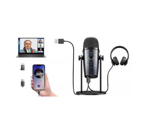  Микрофон универсальный кардиоидный JMARY MC-PW10, Type-C+Bluetooth+AUX, черный 
