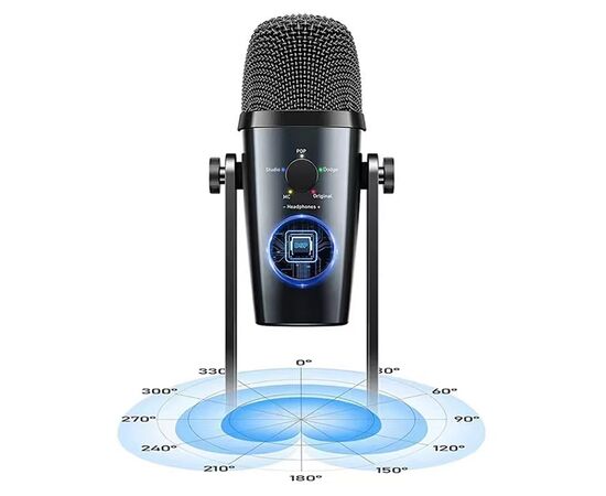  Микрофон универсальный кардиоидный JMARY MC-PW10, Type-C+Bluetooth+AUX, черный 