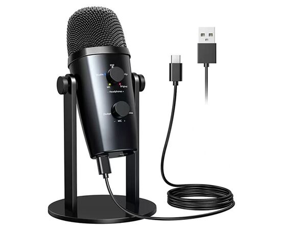  Микрофон универсальный кардиоидный JMARY MC-PW10, Type-C+Bluetooth+AUX, черный 