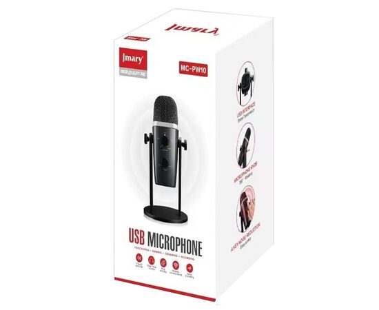  Микрофон универсальный кардиоидный JMARY MC-PW10, Type-C+Bluetooth+AUX, черный 