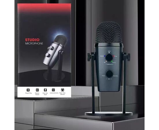  Микрофон универсальный кардиоидный JMARY MC-PW10, Type-C+Bluetooth+AUX, черный 