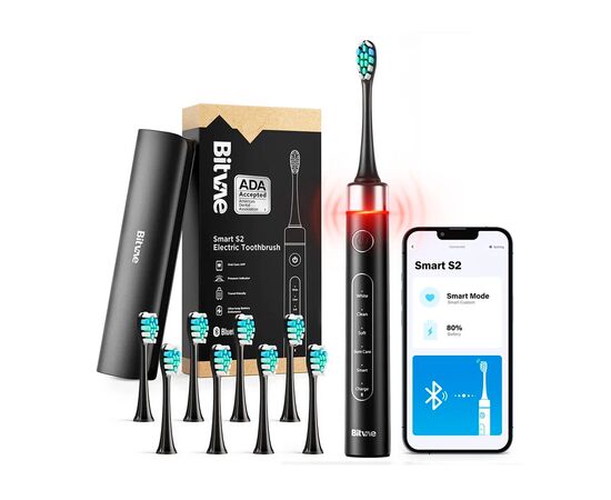  Электрическая зубная щетка Bitvae S2 Toothbrush (S2 Black) (чехол 8 насадок) с поддержкой прилоложения для смартфонов (S2) GLOBAL, черная 