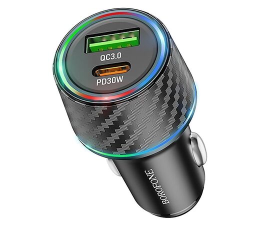  Адаптер Автомобильный Borofone BZ21 Brilliant PD/QC3.0 48W USB/Type-C (black carbon) (219464) 