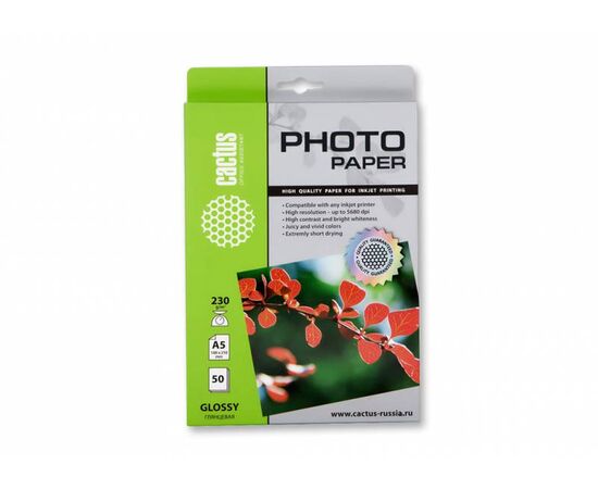  Фотобумага Cactus CS-GA523050 A5/230г/м2/50л/белый глянцевое для струйной печати 