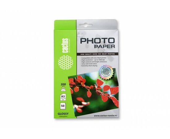  Фотобумага Cactus CS-GA520050 A5/200г/м2/50л/белый глянцевое для струйной печати 