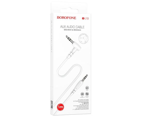  BOROFONE BL10/ AUX аудио кабель/угловой 3.5 mm jack - 3.5 mm jack/ 1m/ White 