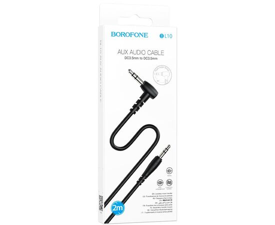  BOROFONE BL10/ AUX аудио кабель/угловой 3.5 mm jack - 3.5 mm jack/ 2m/ Black 