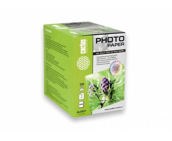  Фотобумага Cactus CS-GA6230500 10x15/230г/м2/500л/белый глянцевое для струйной печати 
