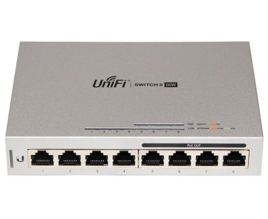  Коммутатор Ubiquiti UniFi (US-8-60W) Switch 8-60W 8х 1G RJ45, раздача 15.4 Вт, (026188) 